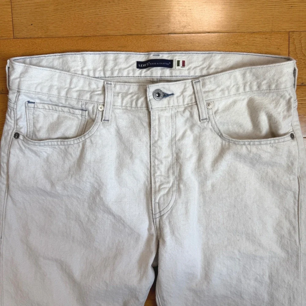 Levis Made & Crafted 502 Mens Off-White Denim Jeans Straight Leg Raw Hem‎ W33